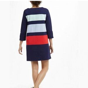 Allihop Anthropologie Colorblock Long Sleeve Shift Dress in Navy Size Large Glam